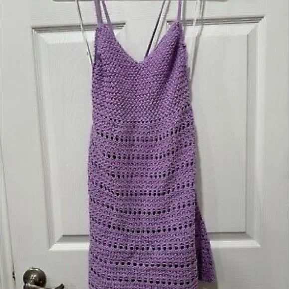 LULUS  NEW NWT  Strappy Cotton Crochet Knit Dress Sz M  Lined - Picture 7 of 8